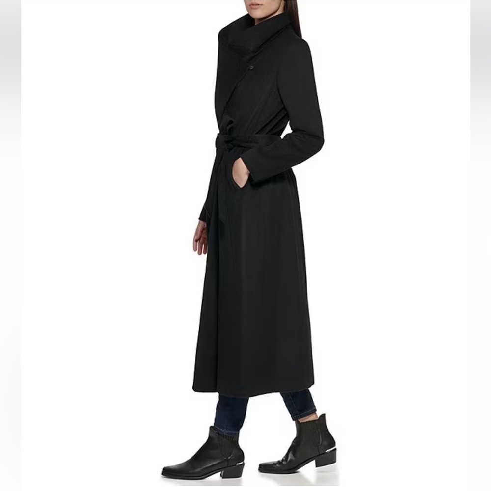 Cole Haan Signature Wool Blend Single Breasted Belted Trench Maxi Wrap Coat